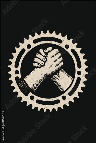 Vintage Handshake Design with Bicycle Chain Ring T-Shirt.eps