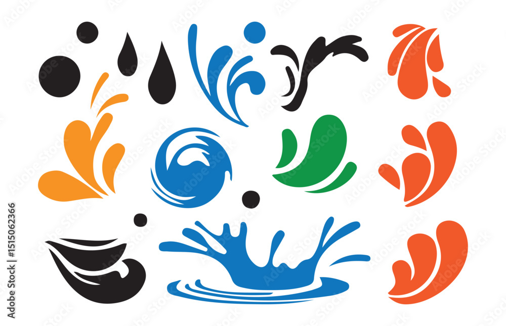 Fototapeta premium Black and color splash vector. Splash icon symbol. Vector illustration splash water on white background