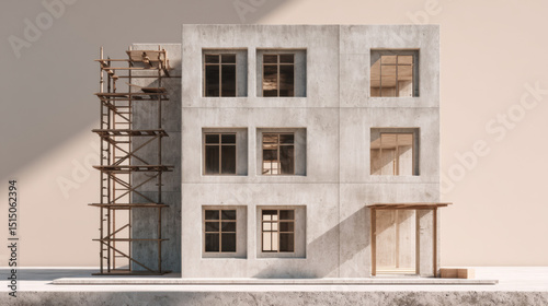 Building under construction with scaffolding