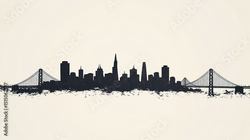 Minimalist San Francisco skyline silhouette with iconic bridge and buildings