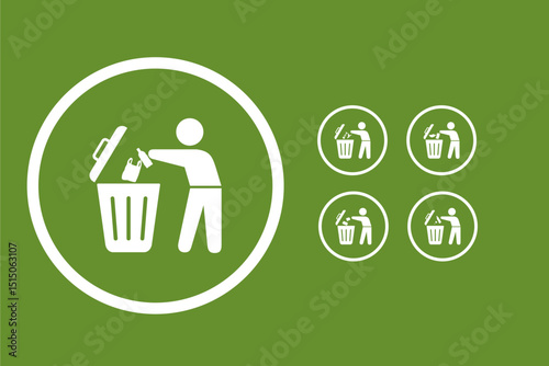 Trash Bin Icon. Flat Symbol. Recycling Bins Waste Segregation Guide. Vector Illustration