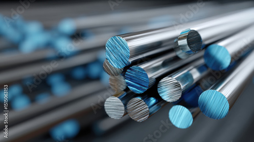 Industrial steel rods in close-up