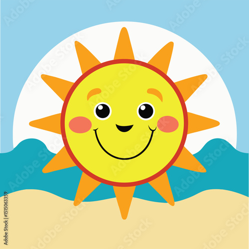 Vector summer sun with a smiling face in a beach on white background  of Adobe Illustrator Artwork