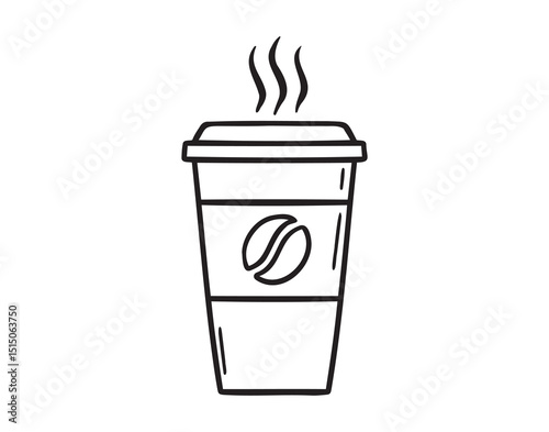 Hot paper coffee cup doodle hand drawn icon. Outline line drawing clipart symbol