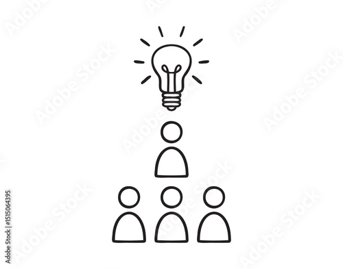 team leader group of people working and idea light bulb concept doodle hand drawn icon. Outline line drawing clipart symbol