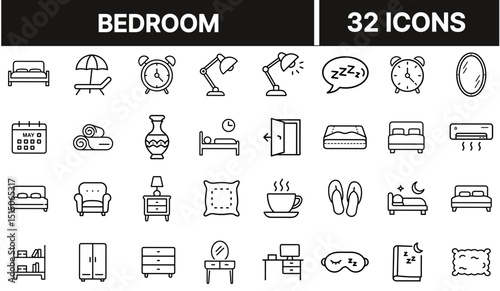 Bedroom Icon Representing Sleeping Area, Bed Furniture, Interior Decor, Home Comfort, and Restful Living Space