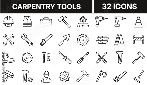 Carpentry Tools Icon Representing Woodworking Equipment, Construction Instruments, Hand Tools, and Craftsmanship Essentials