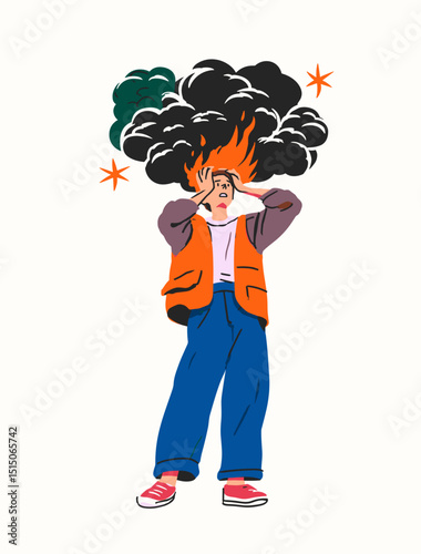 Exploding with Overwhelm: A person is visually depicted in an illustration as grappling with the intense pressure, stress, and mental fatigue.