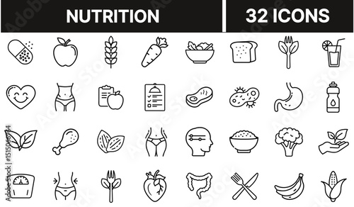 Nutrition Icon Representing Healthy Eating, Balanced Diet, Vitamins, Food Labels, Wellness, and Nutritional Information