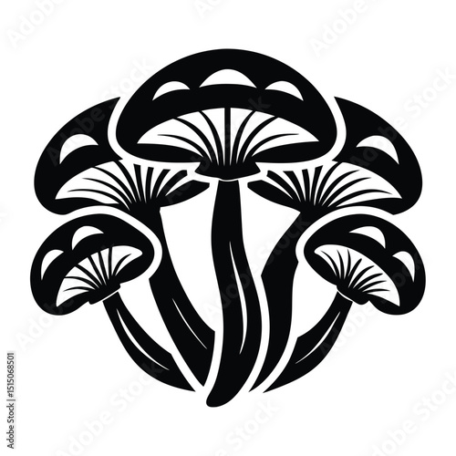 Black and White Mushrooms, Simple silhouette vector 