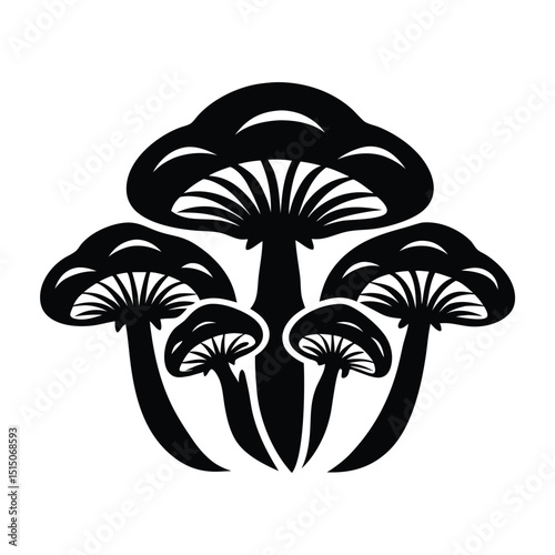 Black and White Mushrooms, Simple silhouette vector 