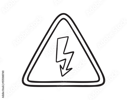 High voltage sign lightning. Alert, danger hazard caution electrical doodle hand drawn icon. Outline line drawing clipart symbol