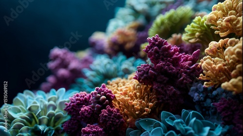 Fototapeta Naklejka Na Ścianę i Meble -  Vibrant Coral Reef Garden, Close-Up Macro, Marine Biology Illustration
