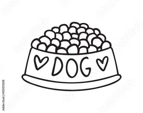 Feed for dogs bowl. Dog food bowl doodle hand drawn icon nutrition. Outline line drawing clipart symbol