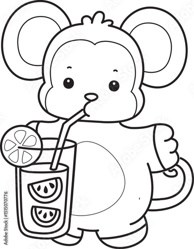 Outline of Cute Monkey icon. Coloring pages of Funny baby Monkey animal series stock illustration.