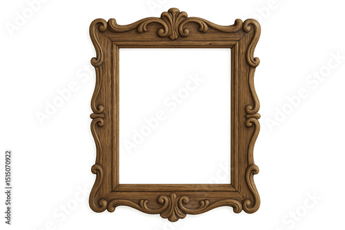 Ornate Wooden Frame Antique Style Picture Frame, Brown Wood, Decorative Border, Vintage Design, Empty Frame
