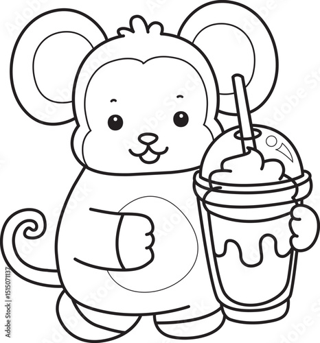 Outline of Cute Monkey icon. Coloring pages of Funny baby Monkey animal series stock illustration.
