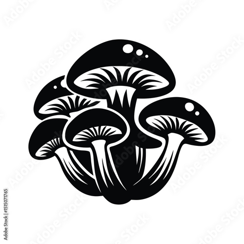 Black and White Mushrooms, Simple silhouette vector 