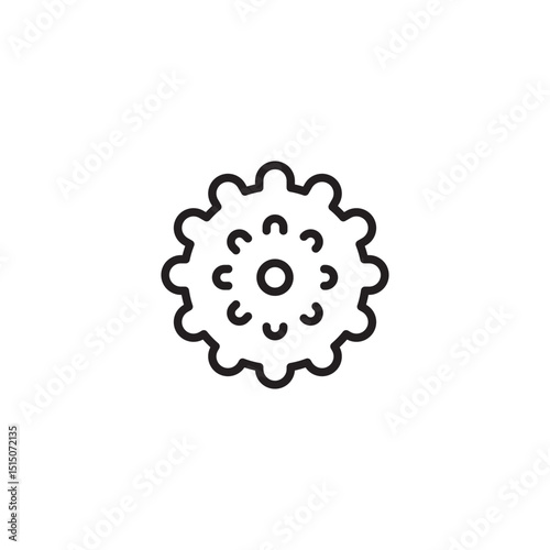 An outline icon of a spiky, gear-like shape with small curved elements and a circle in the center. This could represent a virus, a cell, or microscopic elements in a biological or medical context.