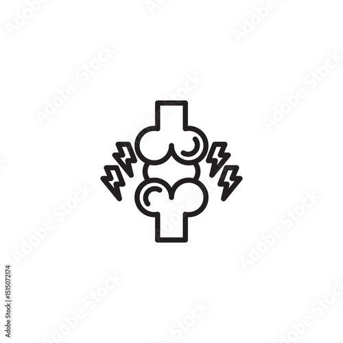 An outline icon depicting a joint, possibly a knee or hip, with lightning bolts on either side, indicating joint pain, arthritis, or inflammation.