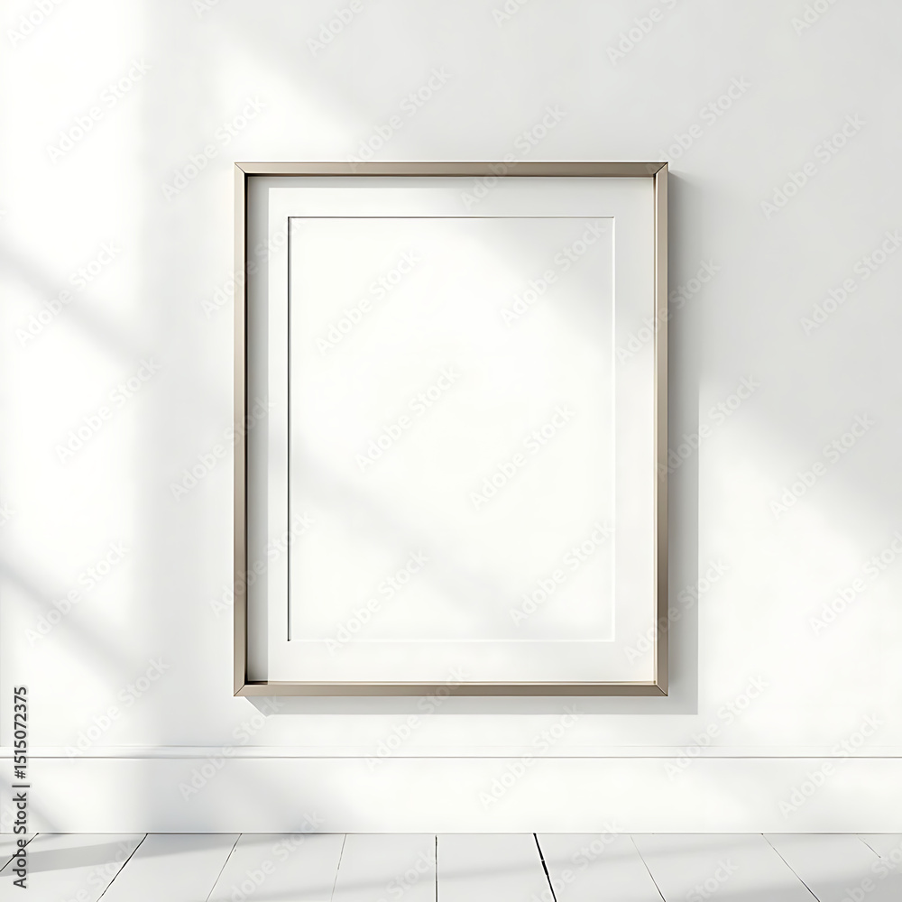 Empty frame mockup on solid colored wall in simple modern interior Empty frame mockup on solid colored wall in simple modern interior