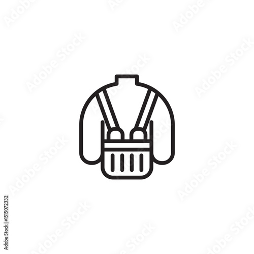 An outline icon of a vest or safety harness with two straps and a central pocket with vertical lines, representing protective gear or workwear.