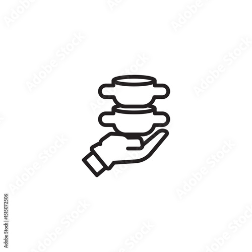 An outline icon of an open hand holding two spinal discs, symbolizing spinal health, disc care, or chiropractic services.