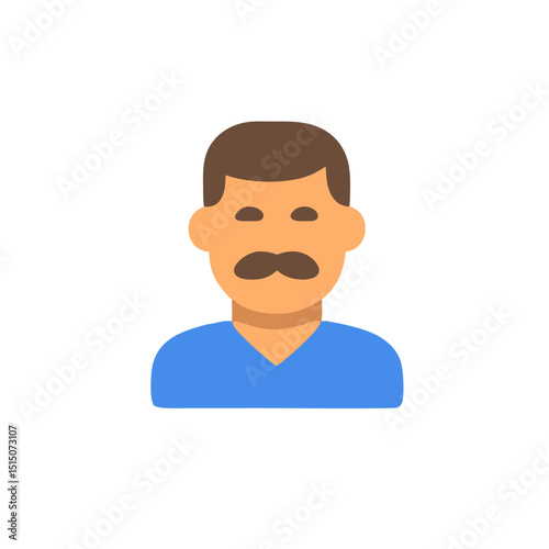 Fathers day portrait featuring man in blue shirt and mustache. Ideal for greeting cards, social media posts, family blogs, and websites.