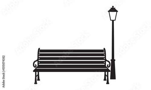  Park Bench with Lamppost and Trash Can