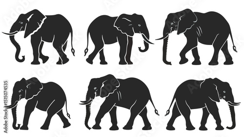 set of elephant silhouettes. Elephant Logo set Vector , black silhouettes isolated on white background