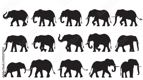 set of elephant silhouettes. Elephant Logo set Vector , black silhouettes isolated on white background
