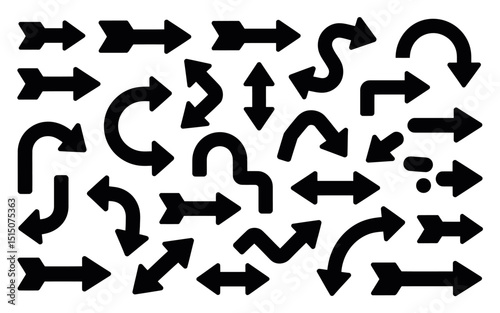 A Collection of Black Arrows Diverse Shapes and Directions for Design