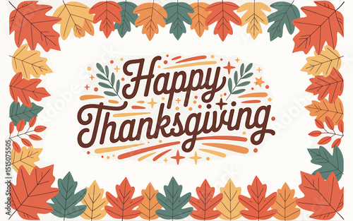 A Festive Thanksgiving Themed Graphic Happy Thanksgiving Design with Autumn Leaves