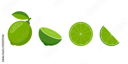 Vibrant Lime Fruit A Flat-Vector Illustration of Limes in Various Forms