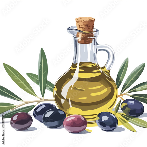 Premium Olive Oil A Glass Bottle of Golden Goodness with Cork Stopper and Fresh Olives