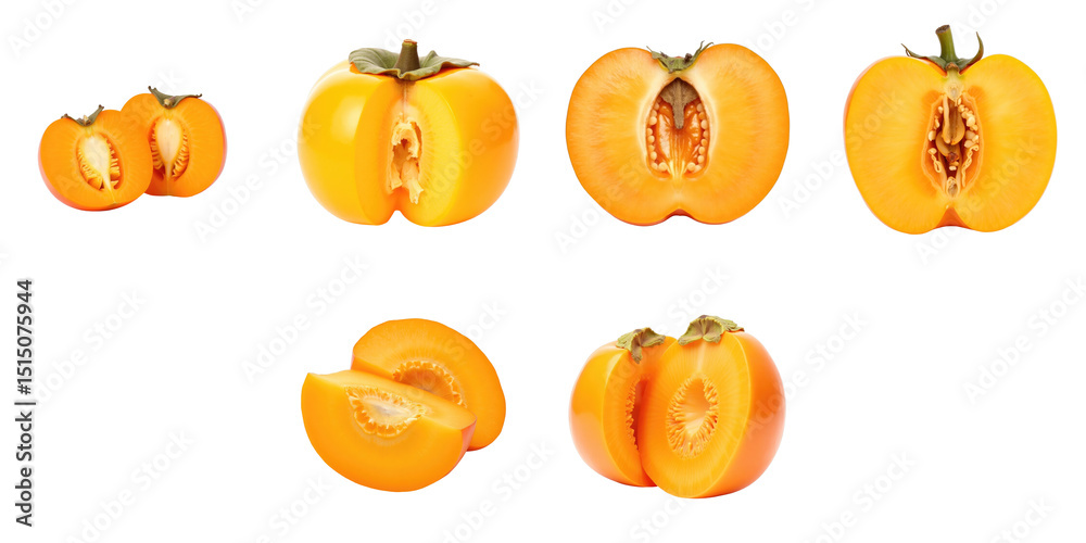 Collection of Sliced Cantaloupes on transparent Background featuring Whole and Halved Perspectives with Visible Seeds and Juicy Flesh, Displaying Various Cutting Angles and Shapes. Collection of Sliced Cantaloupes on transparent Background featuring Whole and Halved Perspectives with Visible Seeds and Juicy Flesh, Displaying Various Cutting Angles and Shapes.