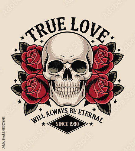 
Skull And Flower Vintage Streetwear T-shirt Design Vector