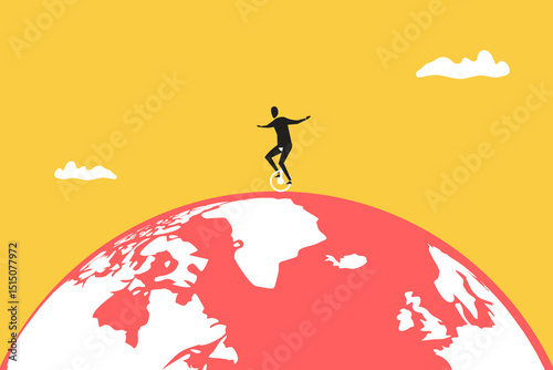 Businessman trying to balance on the globe.concept of Political and business, Conflict of world leaders
