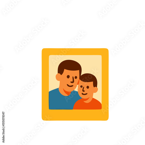 Father and son in a yellow frame, perfect for Fathers Day designs or familythemed greeting cards and advertisements. Ideal for Fathers Day designs or familythemed greeting cards and advertisements, th