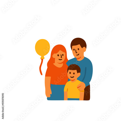 Fathers day celebration with family and a yellow balloon. Suitable for greeting cards, social media posts, and familythemed designs.