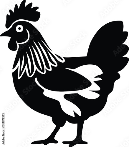 rooster farm animal cartoon vector illustration graphic design black and white silhouette