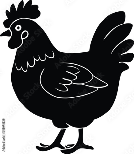 chicken farm animal cartoon vector illustration graphic design in black and white