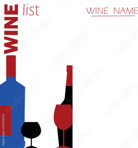 Wine list, restaurant banner design, alcohol menu, red wine, merlot. Flat bar poster design, chardonnay, sauvignon, booze