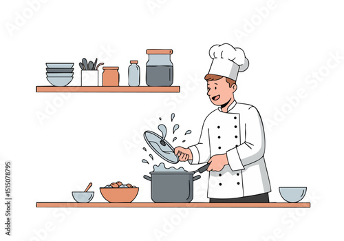 cheerful chef prepares food playfully splashing sauce This vibrant kitchen illustration captures the spirit of Kitchen Klutz of America Day Perfect for food lifestyle and humorous designs