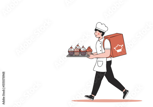 delivery person cheerfully carries cupcakes showcasing a sweet treat delivery Bright modern illustration with a focus on joyful delivery Ideal for food lifestyle and marketing visuals