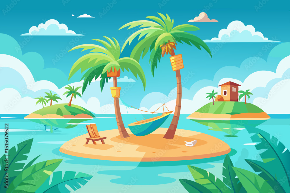 Obraz premium Tropical Island Paradise Vector Illustration