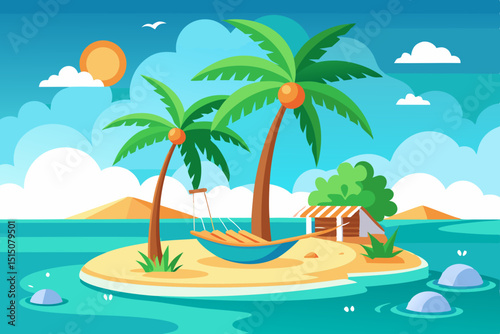 Tropical Island Paradise Vector Illustration