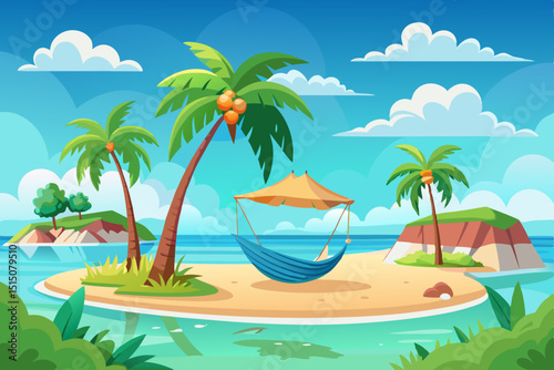 Tropical Island Paradise Vector Illustration
