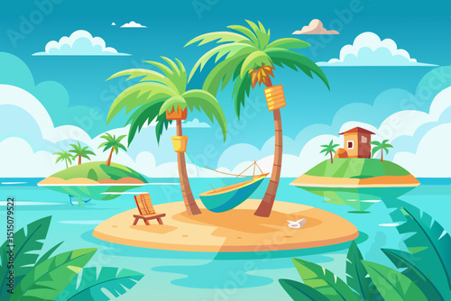 Tropical Island Paradise Vector Illustration