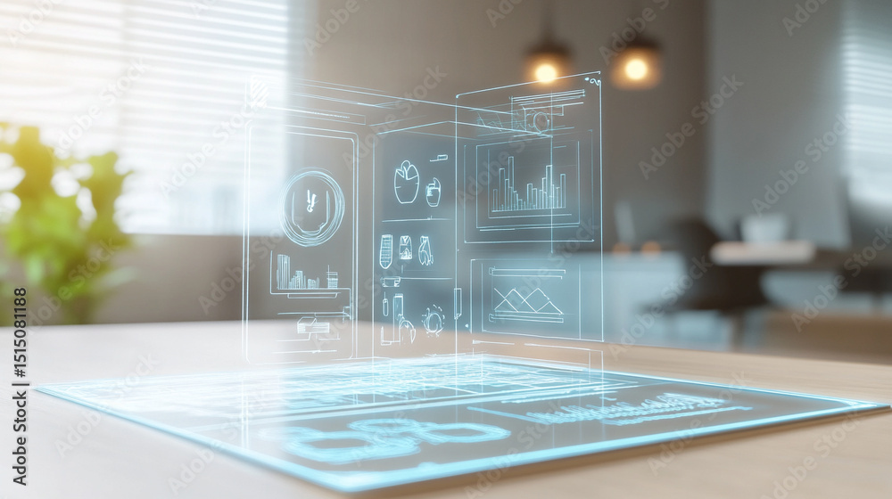 Naklejka premium Holographic interface bringing sketched designs to life, neutral background 